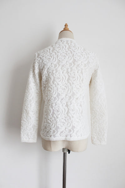 VINTAGE KNIT LACE CARDIGAN WHITE - SIZE 8