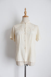 100% SILK VINTAGE TRAMO EMBROIDERY BLOUSE - SIZE 8