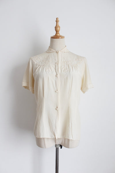 100% SILK VINTAGE TRAMO EMBROIDERY BLOUSE - SIZE 8
