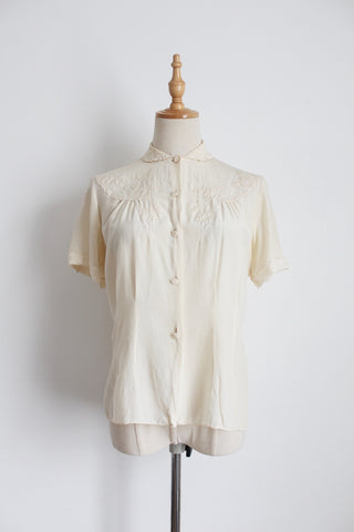 100% SILK VINTAGE TRAMO EMBROIDERY BLOUSE - SIZE 8