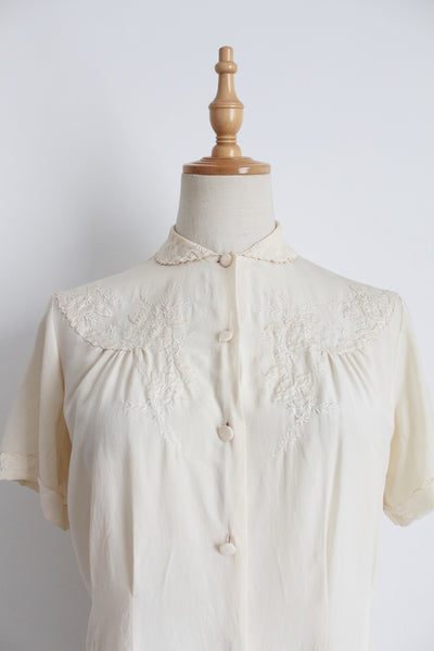 100% SILK VINTAGE TRAMO EMBROIDERY BLOUSE - SIZE 8