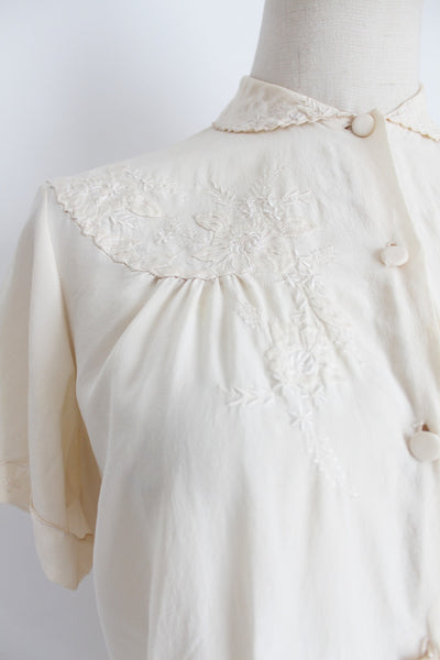 100% SILK VINTAGE TRAMO EMBROIDERY BLOUSE - SIZE 8
