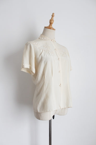 100% SILK VINTAGE TRAMO EMBROIDERY BLOUSE - SIZE 8