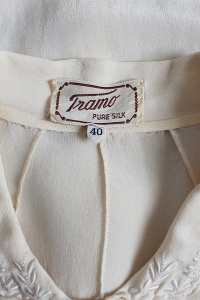 100% SILK VINTAGE TRAMO EMBROIDERY BLOUSE - SIZE 8