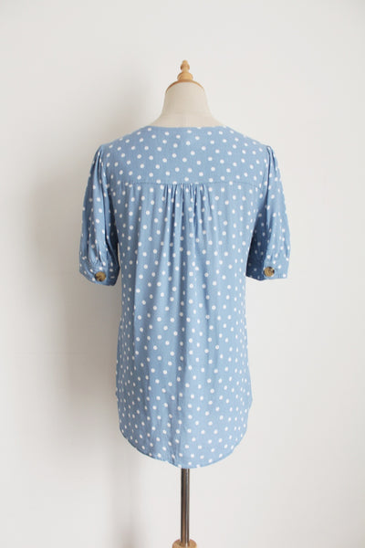 FOREVER NEW POLKA DOT BLOUSE BLUE - SIZE 10