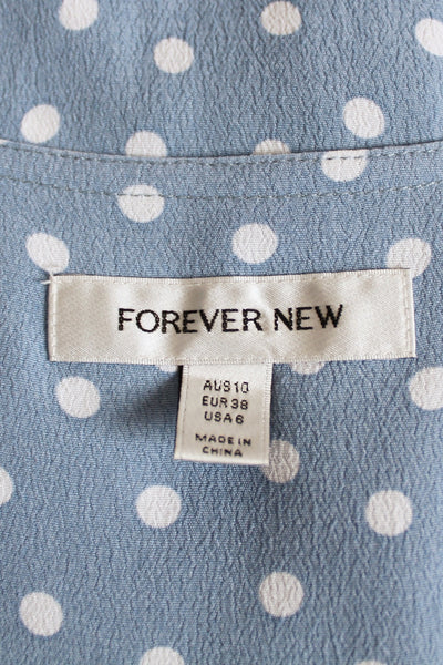 FOREVER NEW POLKA DOT BLOUSE BLUE - SIZE 10