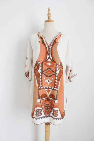 VINTAGE AFRICAN PRINTED KAFTAN TOP - SIZE 10