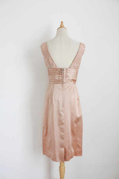 VINTAGE SATIN BEADED COCKTAIL DRESS PINK - SIZE 6