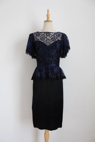 GUNNE SAX VINTAGE LACE COCKTAIL DRESS BLACK - SIZE 8