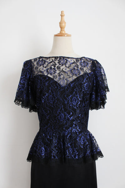 GUNNE SAX VINTAGE LACE COCKTAIL DRESS BLACK - SIZE 8