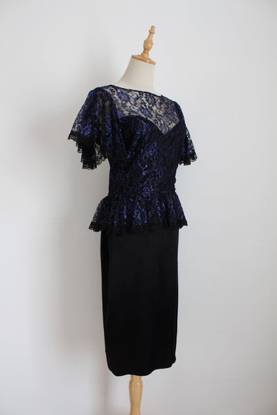 GUNNE SAX VINTAGE LACE COCKTAIL DRESS BLACK - SIZE 8