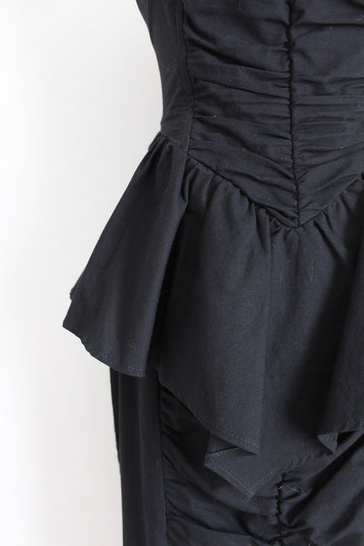 VINTAGE RUCHED PEPLUM DRESS BLACK - SIZE 12