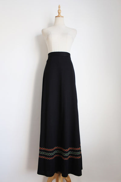 VINTAGE EMBROIDERY FLARED MAXI SKIRT - SIZE 8