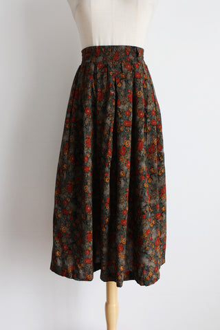 VINTAGE FLORAL HIGH WAIST PLEATED SKIRT - SIZE 12