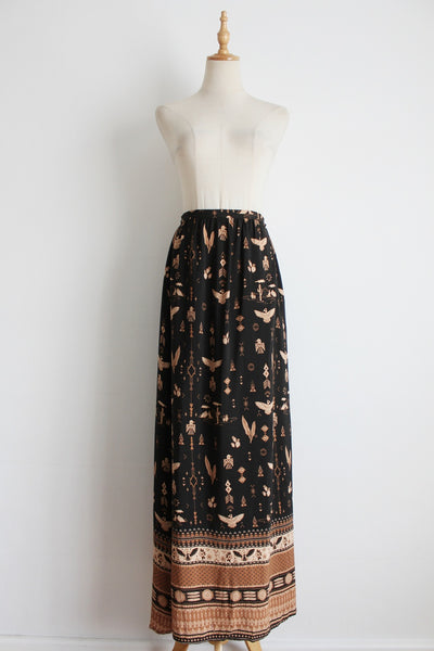 SPELL PRINTED SIDE SLIT MAXI SKIRT BLACK - SIZE S