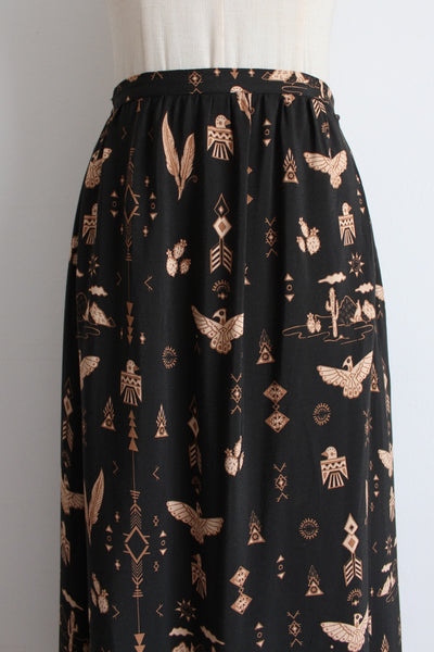 SPELL PRINTED SIDE SLIT MAXI SKIRT BLACK - SIZE S