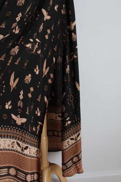 SPELL PRINTED SIDE SLIT MAXI SKIRT BLACK - SIZE S