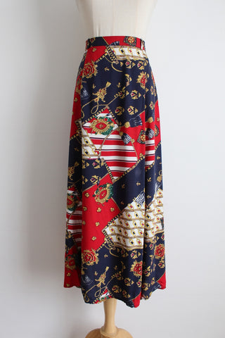 VINTAGE NAUTICAL PRINT MIDI SKIRT - SIZE 12