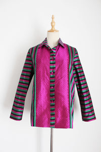 100% THAI SILK STRIPED SHIRT PINK GREEN - SIZE 8