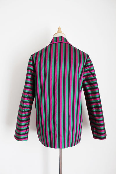 100% THAI SILK STRIPED SHIRT PINK GREEN - SIZE 8