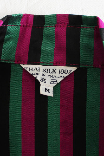 100% THAI SILK STRIPED SHIRT PINK GREEN - SIZE 8