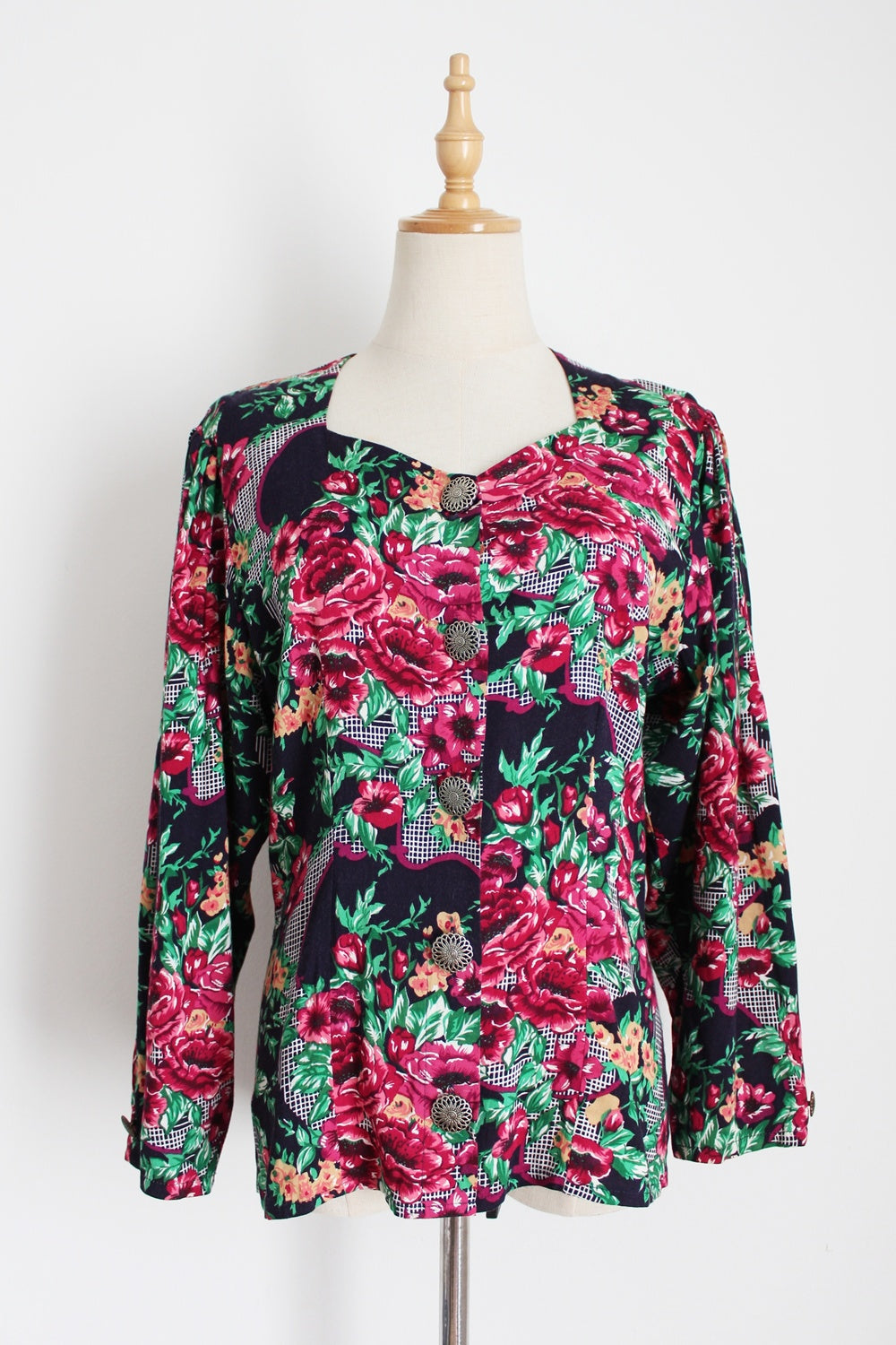 VINTAGE FLORAL CROSS BACK BLOUSE - SIZE 8
