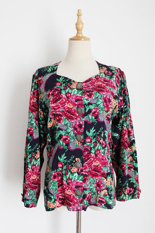 VINTAGE FLORAL CROSS BACK BLOUSE - SIZE 8