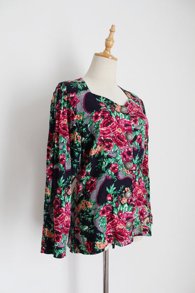 VINTAGE FLORAL CROSS BACK BLOUSE - SIZE 8