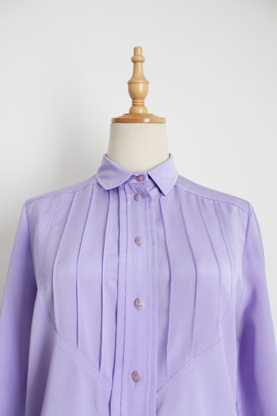 VINTAGE PINTUCK PASTEL BLOUSE LILAC - SIZE 8
