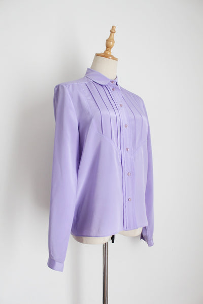 VINTAGE PINTUCK PASTEL BLOUSE LILAC - SIZE 8