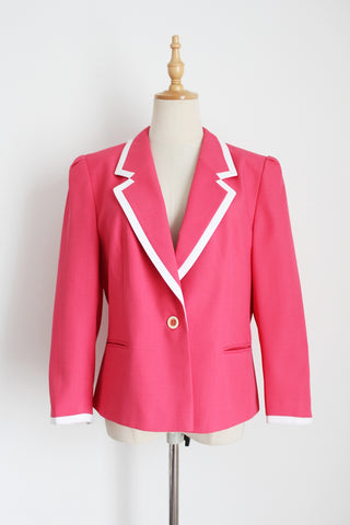 VINTAGE TAILORED BLAZER PINK WHITE - SIZE 12