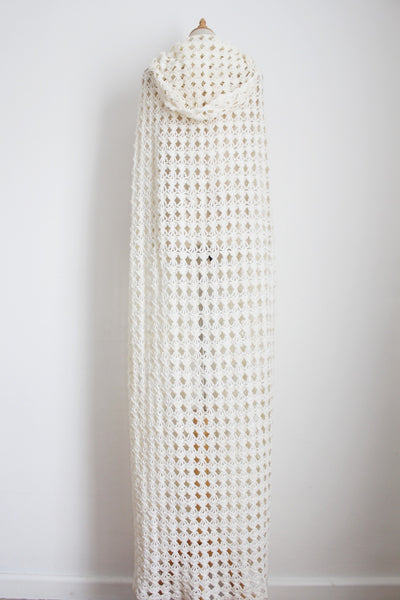 VINTAGE CROCHET KNIT HOODED CAPE - SIZE S