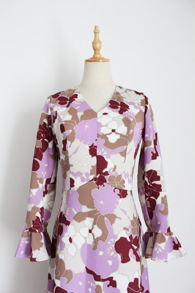 VINTAGE FLORAL FLARED SLEEVE MAXI DRESS - SIZE 6