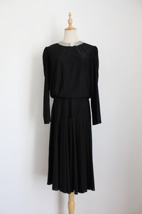 VINTAGE BEADED PLEATED DRESS BLACK - SIZE 10