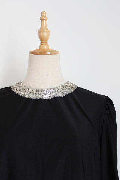 VINTAGE BEADED PLEATED DRESS BLACK - SIZE 10