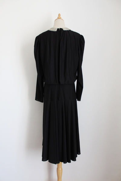 VINTAGE BEADED PLEATED DRESS BLACK - SIZE 10