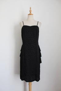 VINTAGE RUFFLE STRAPPY DRESS BLACK - SIZE 8