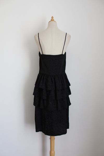 VINTAGE RUFFLE STRAPPY DRESS BLACK - SIZE 8