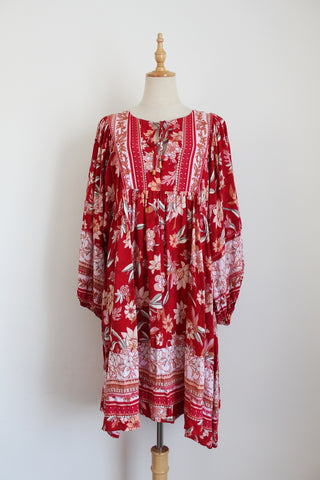 FLORAL TUNIC DRESS RED WHITE - SIZE S