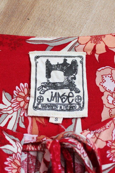 FLORAL TUNIC DRESS RED WHITE - SIZE S