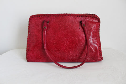 GENUINE LEATHER EMBOSSED HANDBAG RED