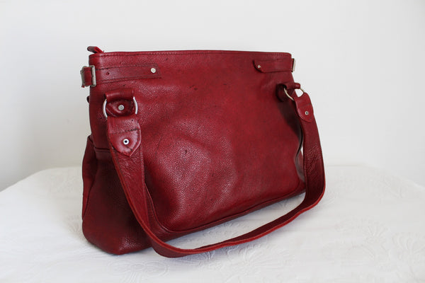 GENUINE LEATHER SHOULDER BAG RED