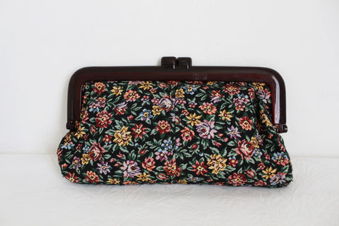VINTAGE TAPESTRY FLORAL CLUTCH BAG PURSE