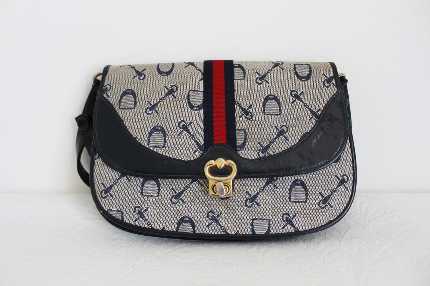 VINTAGE CANVAS GENUINE LEATHER BAG NAVY