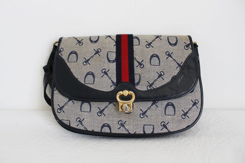 VINTAGE CANVAS GENUINE LEATHER BAG NAVY