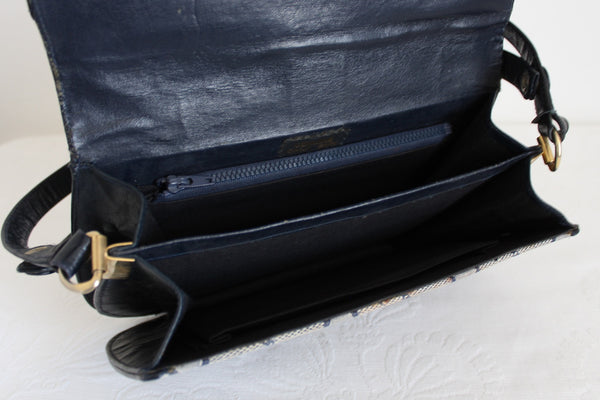 VINTAGE CANVAS GENUINE LEATHER BAG NAVY