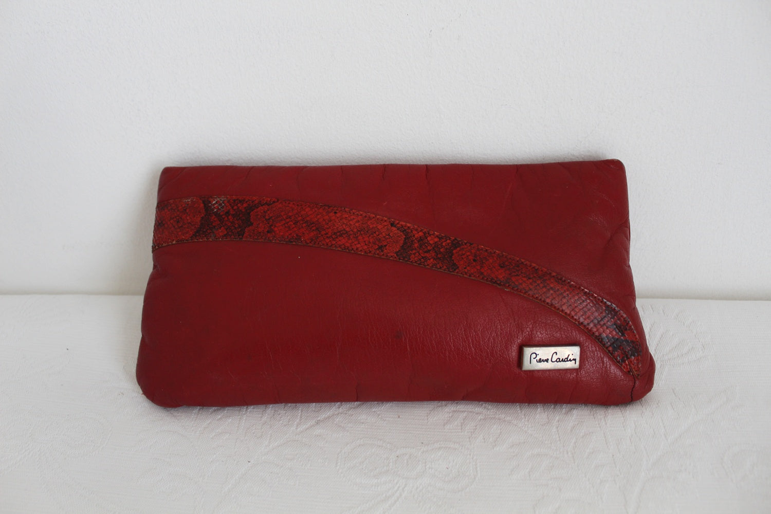 PIERRE CARDIN SNAKE SKIN LEATHER CLUTCH RED