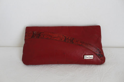 PIERRE CARDIN SNAKE SKIN LEATHER CLUTCH RED