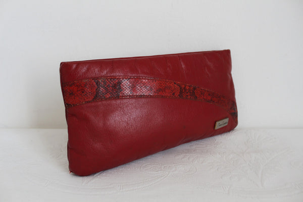 PIERRE CARDIN SNAKE SKIN LEATHER CLUTCH RED