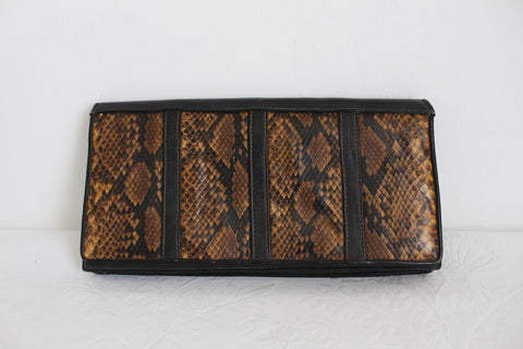 GENUINE SNAKE SKIN LEATHER CLUTCH BROWN